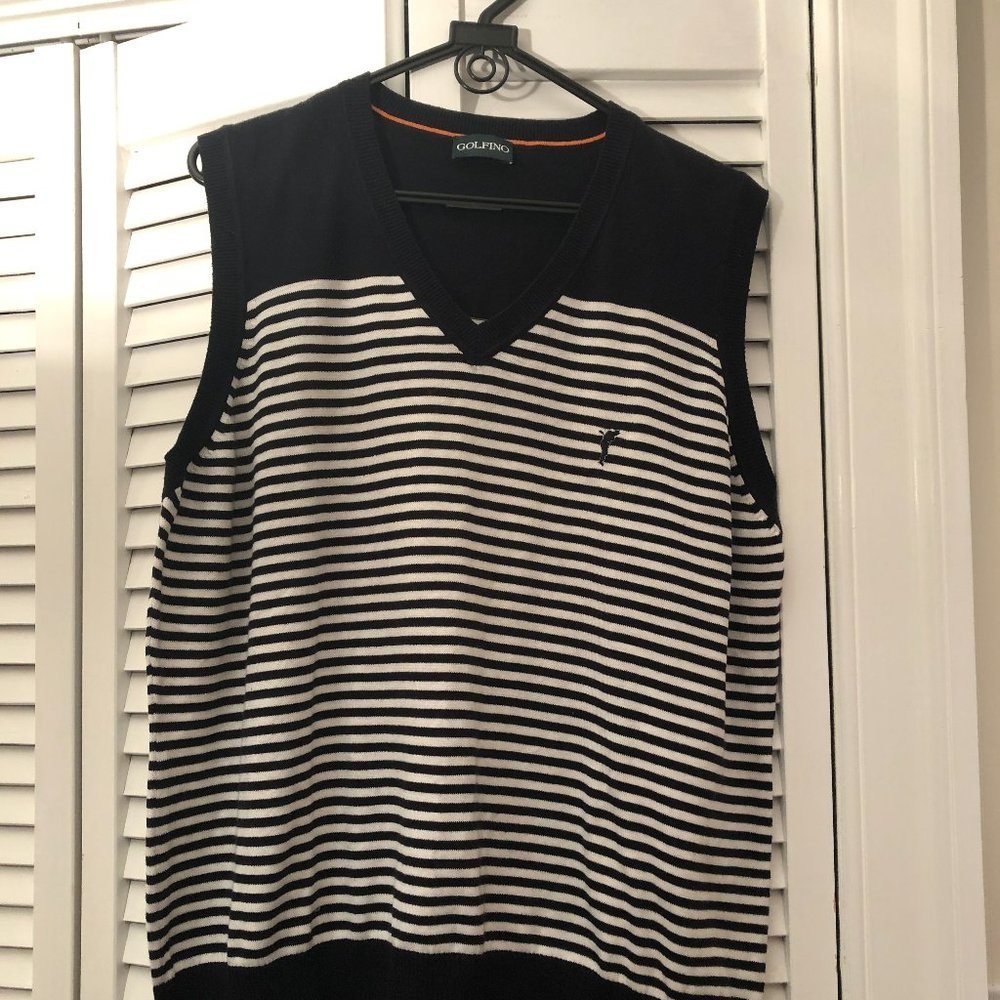 Golfino Men golf jersey navy blue striped white XL